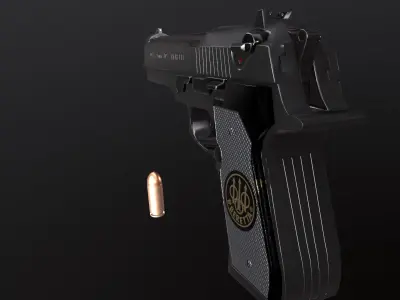 Beretta M9 and Bullet Low-poly 3D model