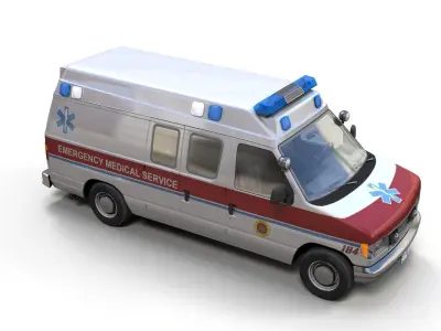 90s ambulance car Low-poly 3D model