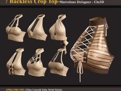 7 Backless Crop Tops-Marvelous Designer - FBX - OBJ  3D model