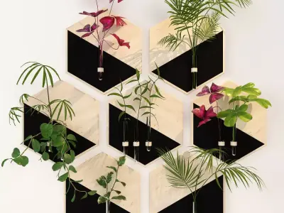 HAnging 2 hexagon vase with plant in it 3D model