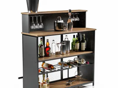 Contemporary Mini Bar Cabinet 3D model 3D model