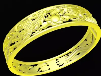 24k Chinese Oriental Dragon Phoenix Openwork Bangle 72a 3D print model