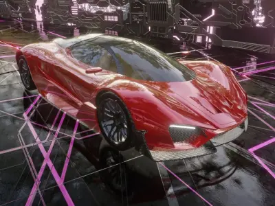 Sci Fi Car Scene Low-poly 3D model