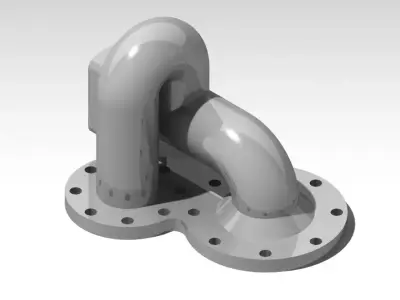 Bend Pipe with Intersection and Flanged Coupling   3D print model