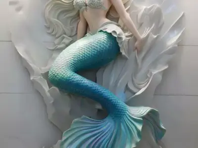 Mermaid statue Low-poly 3D model
