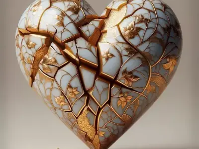 Kintsugi Heart Sculpture Cracked Ceramic Gold Repair 3D Low-poly 3D model