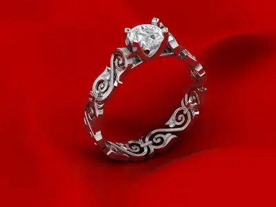 Leaf ornament diamond ring 3D print model