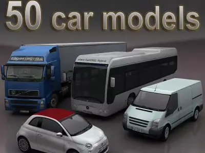 50 cars models Low-poly 3D model
