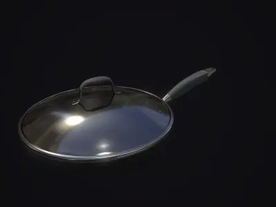 frying pan with glass lid Low-poly 3D model