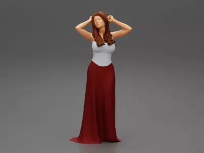 sexy girl in long dress with long hair standing 3D print model