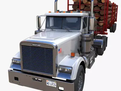 Freightliner Classic logger semitruck Low-poly 3D model