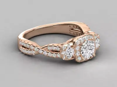 Luxury Halo Three Stone Diamond Ring CAD Design 3DM STL 3D print model