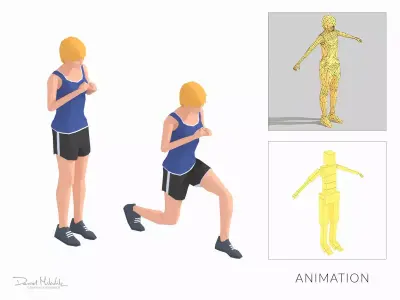 Step Front  Exercise Woman Animation Low-poly 3D model