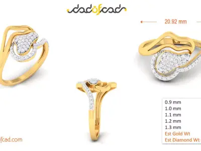 Heart Shaped Gold Diamond Wedding Band 3D print model