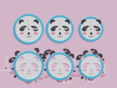 Cartoon Cute Panda Clock Puzzle 3D model