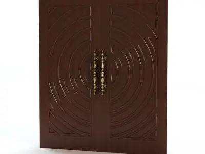 Door 2 wooden with circular design 3D model