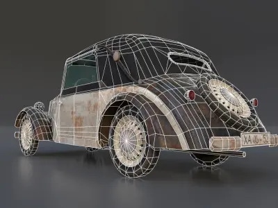 Old Rusty German Car DKW-F8 Low-poly 3D model