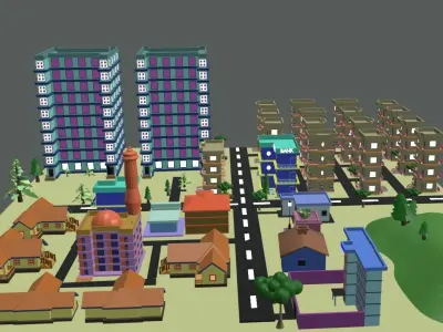 Beautiful cartoon city Free low-poly 3D model