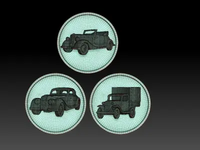 automobile coin with three cars 3D print model