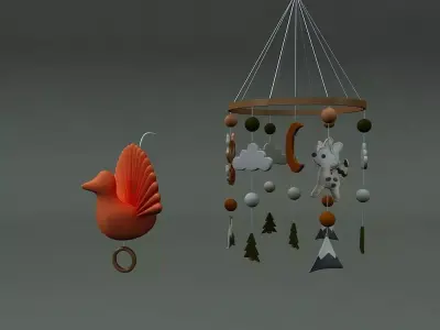WOODLAND BOHO ANIMALS MOBILE 3D model