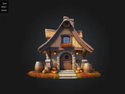 Stylized Medieval Autumn Cottage House 3D model