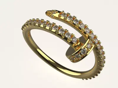 Ring Juste un Clou with diamond  3D print model