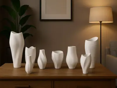 Modern Organic Vase Collection 8 Sculpted Decorative Vases Low-poly 3D model