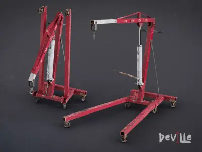 Car Engine Crane - Worn Hydraulic Hoist -3 meshes - Game ready  Low-poly 3D model