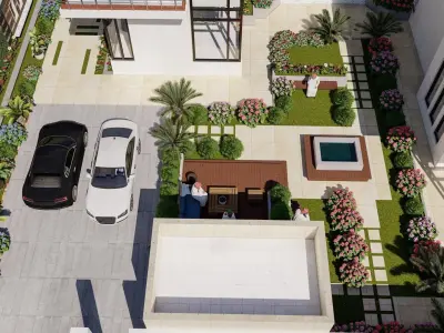 luxury villa front landscape design 3d model 3D model