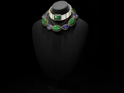 Mughal necklace Emerald and diamond 3D model