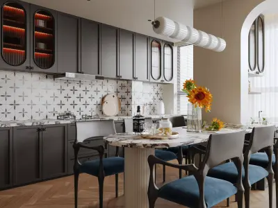 Luxury living room dining room interior scenes 08 3D model