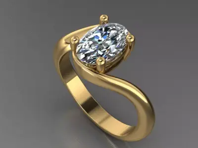 wedding oval solitaire ring 3D print model  3D print model