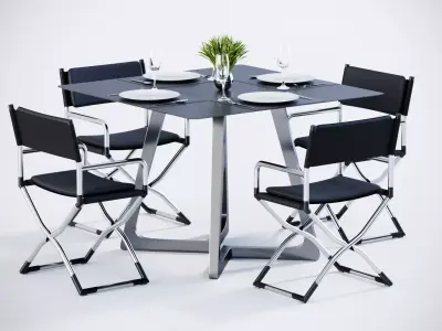 Dining table and 4 director chairs model 3D model