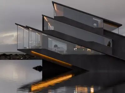 Grey Monolithic Modern House  3D model