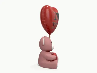 bear teddy plush toy with heart and balloon 3D model