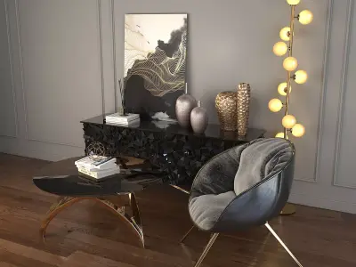 Modern Coffee Table and Armchair Set 2 3D model