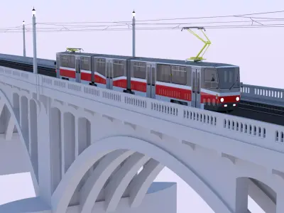 Bridge with KT8D5 tram 3D model