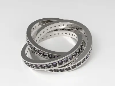 Trinity Ring with Pave Stone Bands Free 3D print model