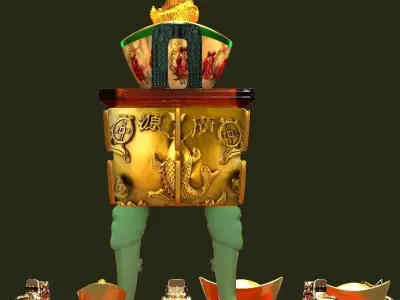 Chinese monkey gold ingot with incense bronze  3D model