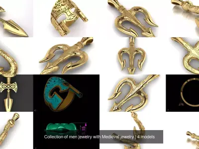 Collection of men jewelry with Medieval jewelry 3D Model Pack