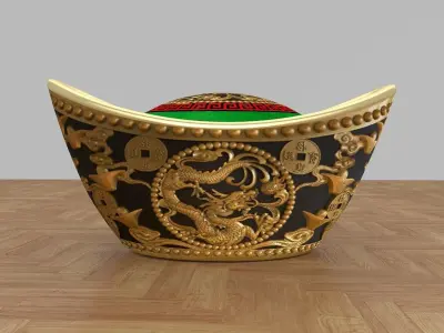 Chinese gold Ingot  3D model 2
