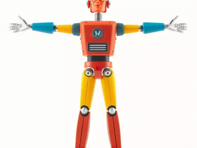 Retro Orange Robot model pack Low-poly 3D model