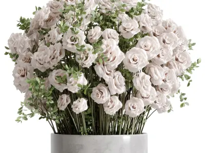 Flower Box - Rose Pink in a bouquet Ceramics pot set 65 3D model