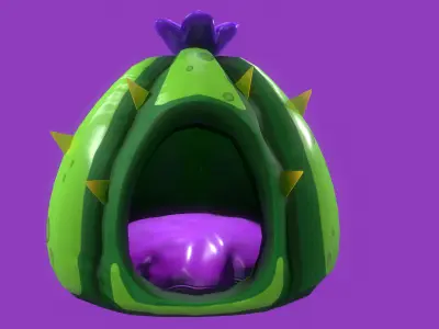 Dark Green Stylized Cactus game-ready plant  Low-poly 3D model