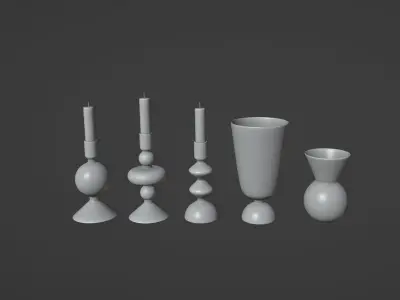 HM Home colored glass candleholders and vases set 3D model