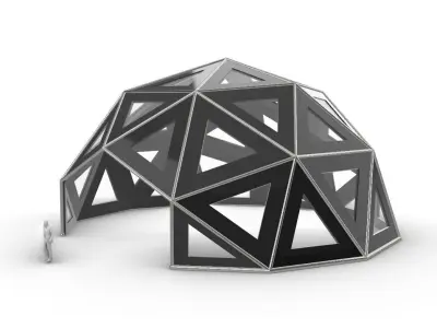 Geodesic Dome Large with Frame and Panels and Entryway 3D model