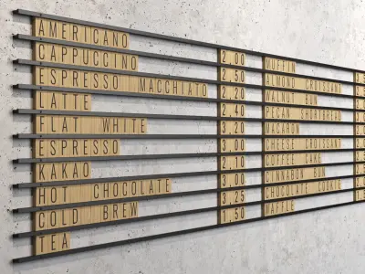 Wooden Letter Board coffee and bakery menu Low-poly 3D model