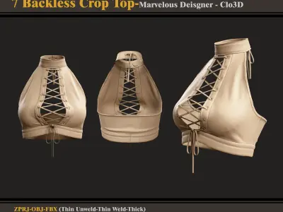 7 Backless Crop Tops-Marvelous Designer - FBX - OBJ  3D model