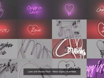 Love and Hearts Pack - Neon Signs 3D Model Collection