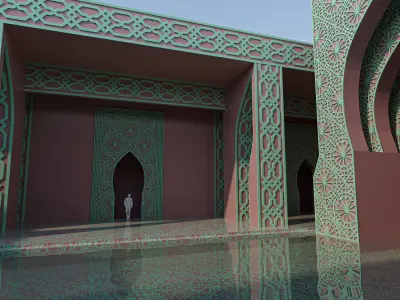 Moroccan-style infinity pool palace 3D model